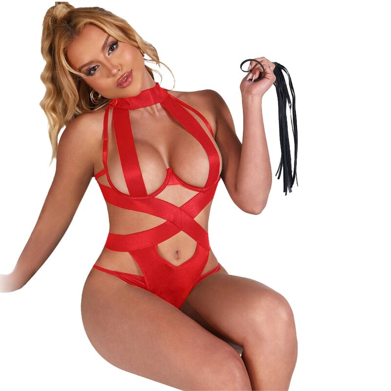 SUBBLIME - SEXY HALTER-BODY MIT HARNESS ROT S/M - L/XL