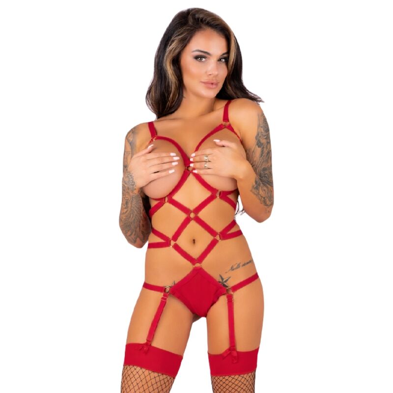 LIVCO CORSETTI FASHION - THIARA LC 20213 SET BODY + STRÜMPFE ROT S/M - L/XL