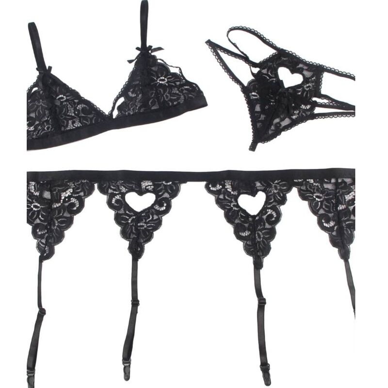 SUBBLIME SET - DREITEILIGER BH + STRUMPFGÜRTEL + STRING S/M - L/XL