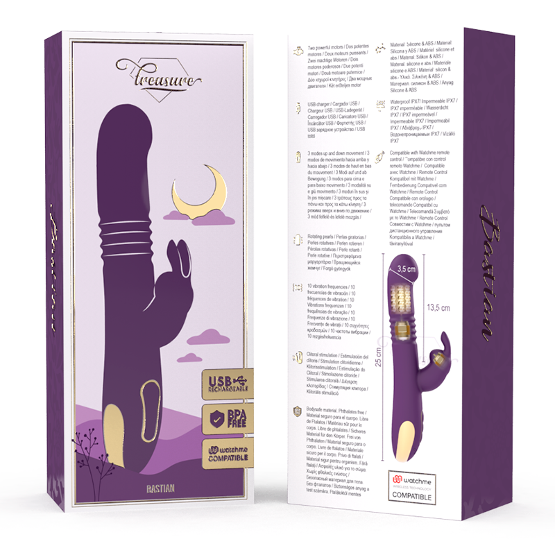 TREASURE - BASTIAN RABBIT UP &amp; DOWN, ROTATOR &amp; VIBRATOR KOMPATIBEL MIT WATCHME WIRELESS TECHNOLOGY