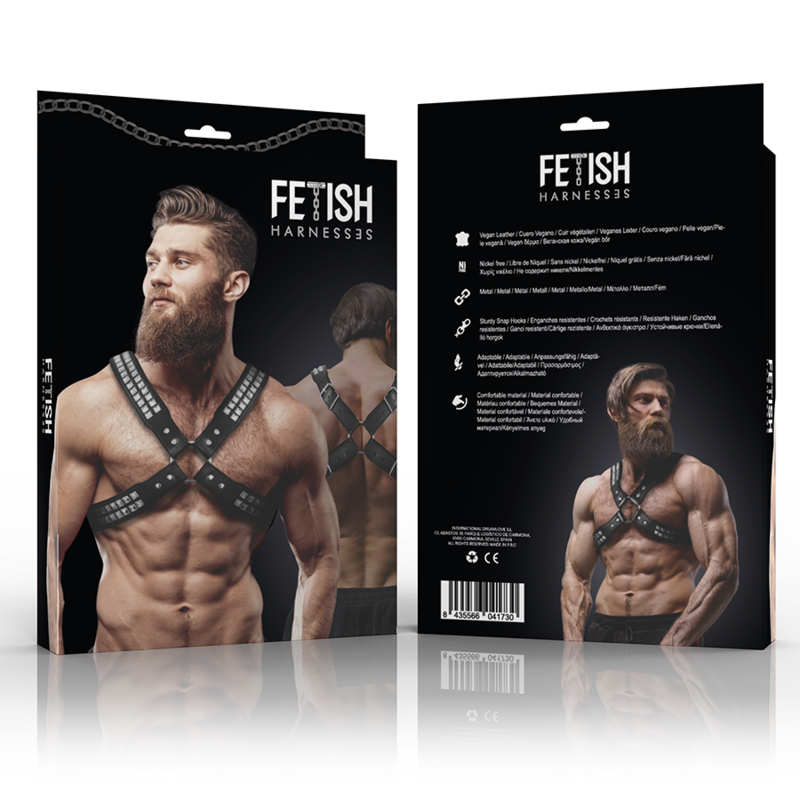 FETISH SUBMISSIVE ATTITUDE - MEN'S ECO-LEATHER COLLAR WITH CROSSED CHEST AND STUDDED