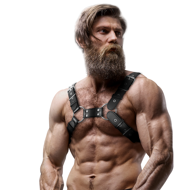 FETISH SUBMISSIVE ATTITUDE - ADJUSTABLE CHEST BULLDOG HARNESS MADE OF ECO-LEATHER FOR MEN