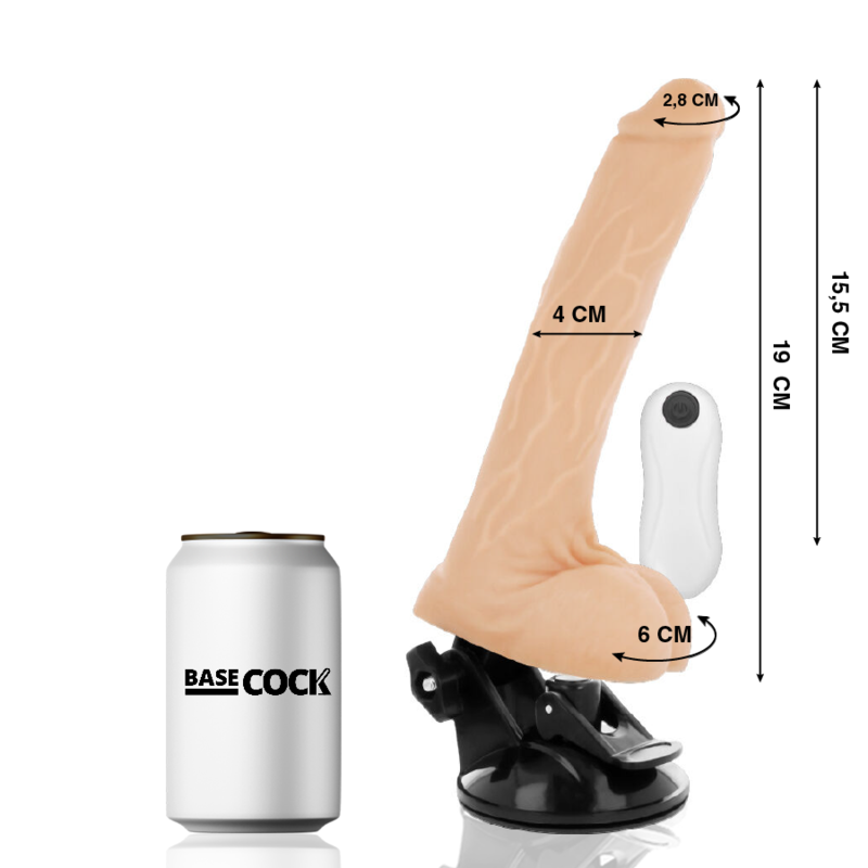 BASECOCK - REALISTISCHER VIBRATOR MIT FERNBEDIENUNG SCHWARZ 19 CM -O- 4 CM