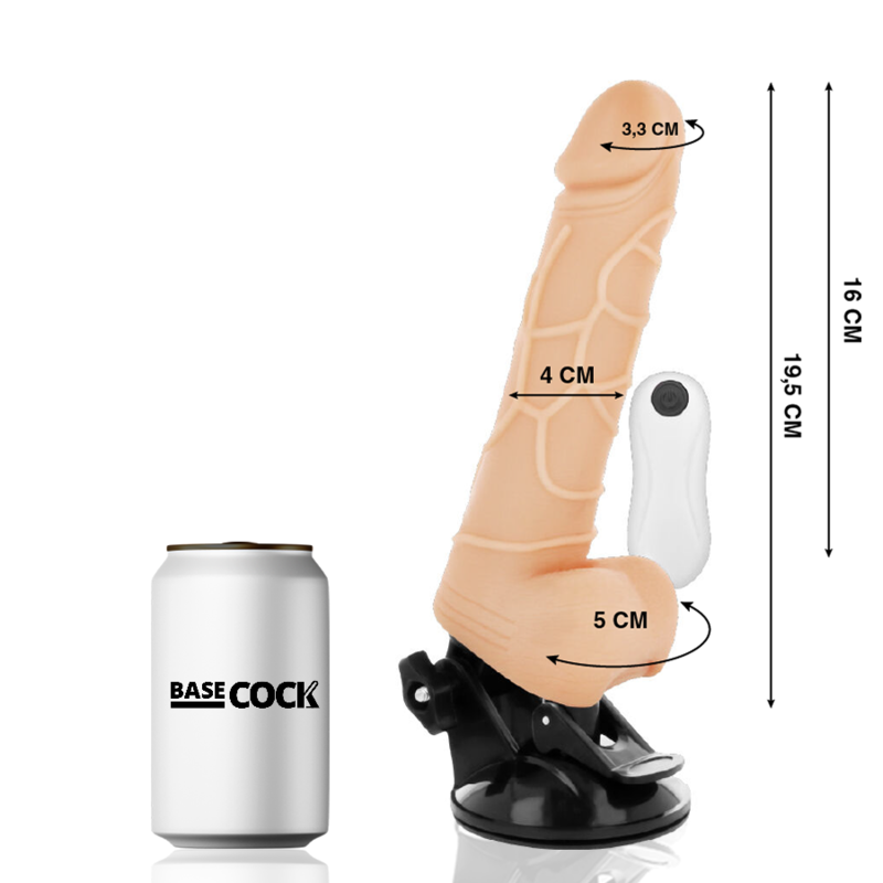BASECOCK - REALISTISCHER VIBRATOR MIT FERNBEDIENUNG SCHWARZ MIT HODEN 19.5 CM -O- 4 CM