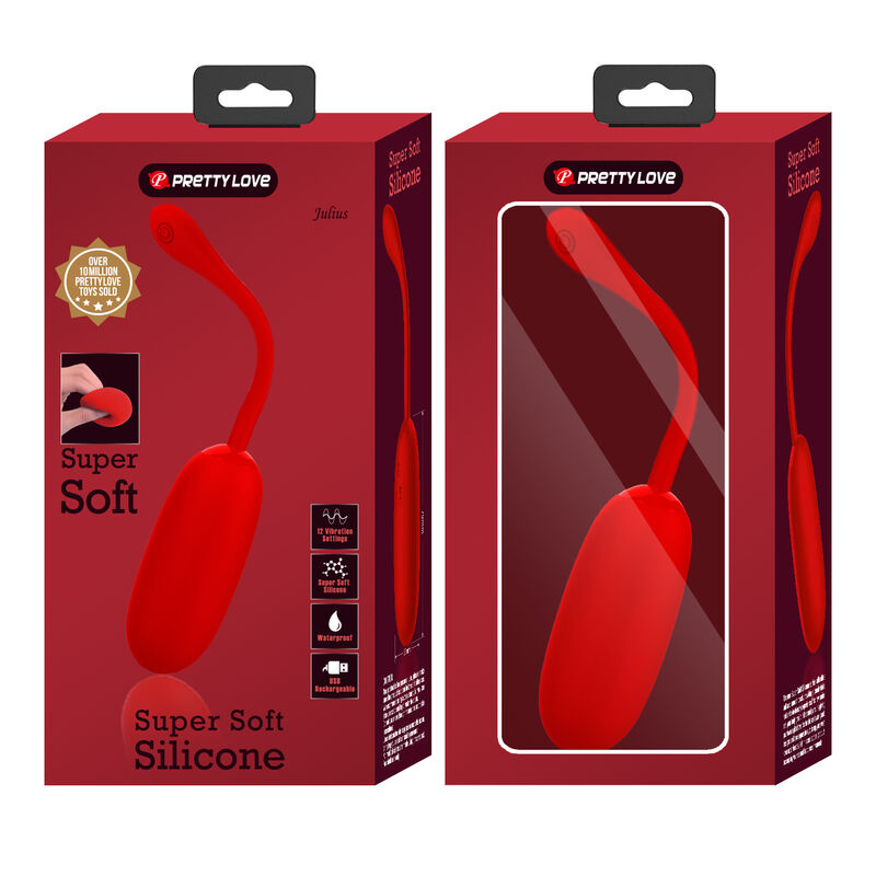 PRETTY LOVE - JULIUS WATERPROOF, RECHARGEABLE VIBRATING EGG RED