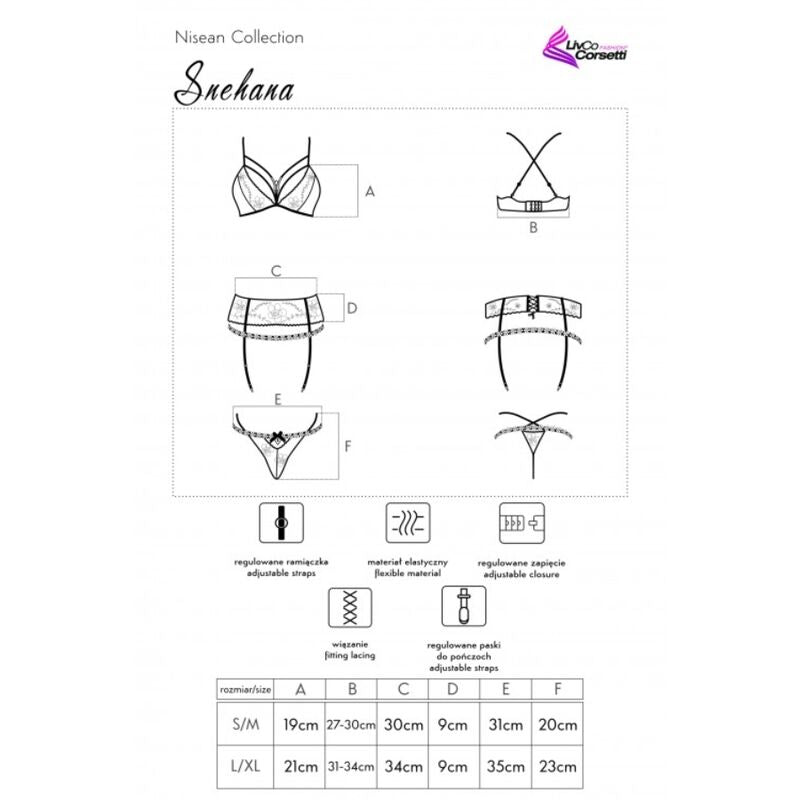 LIVCO CORSETTI FASHION - SNEHANA LC 90443 BRA + GARTER BELT + PANTIES BLACK S - XL