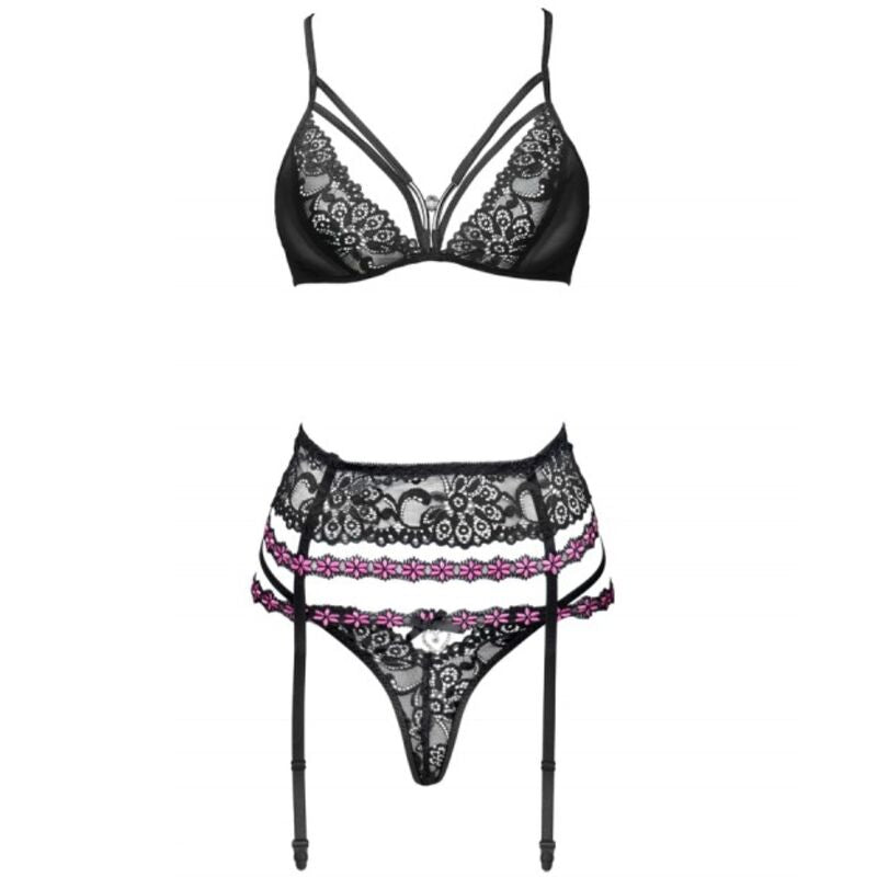 LIVCO CORSETTI FASHION - SNEHANA LC 90443 BRA + GARTER BELT + PANTIES BLACK S - XL