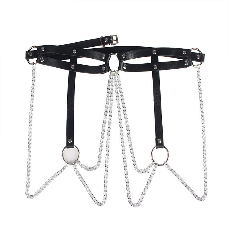 SUBBLIME - LEATHER RING CHAIN BELT BLACK ONE SIZE