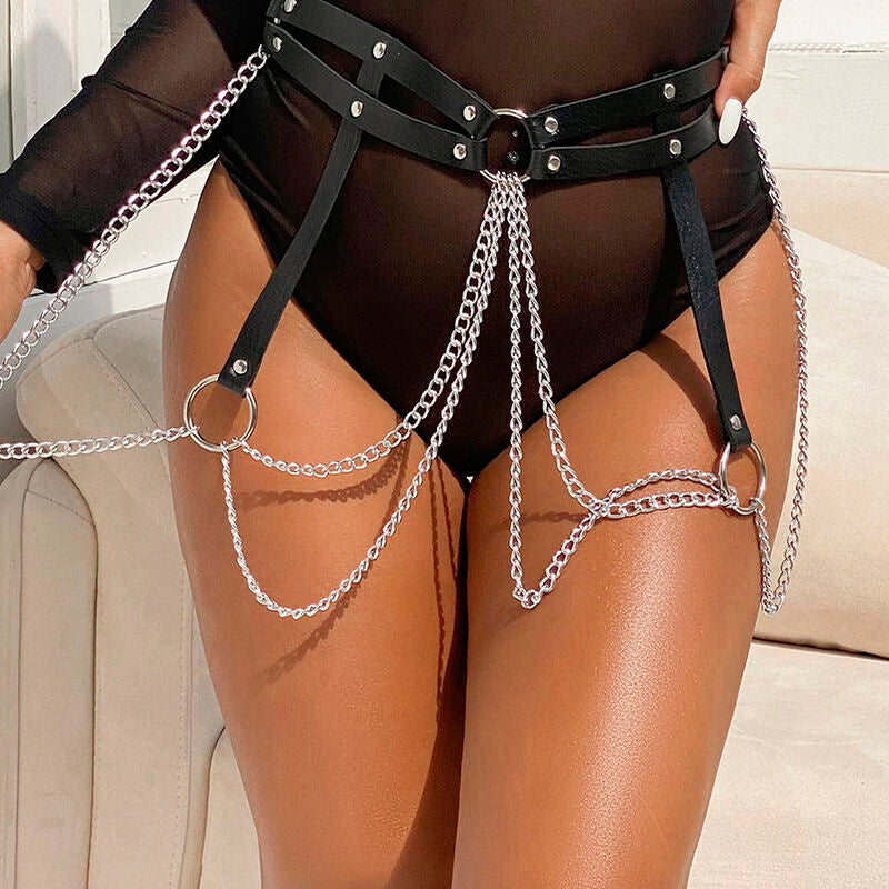 SUBBLIME - LEATHER RING CHAIN BELT BLACK ONE SIZE