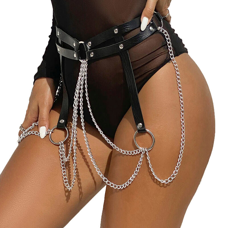 SUBBLIME - LEATHER RING CHAIN BELT BLACK ONE SIZE