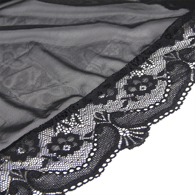SUBBLIME - TRANSPARENTER STOFFMANTEL MIT SPITZENDETAIL SCHWARZ S/M - L/XL