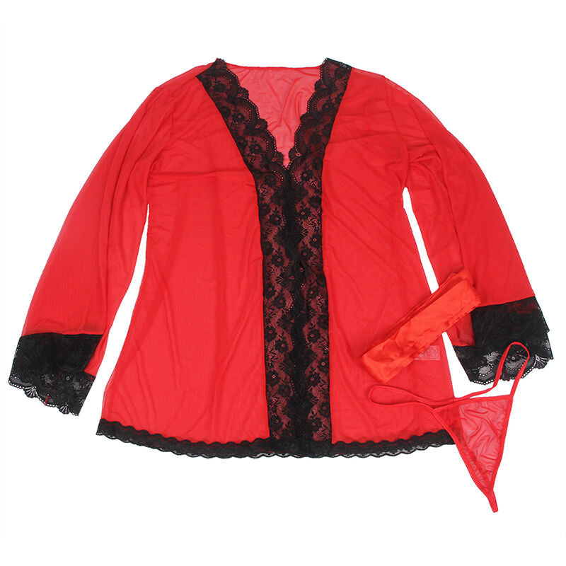 SUBBLIME - TRANSPARENTER STOFFMANTEL MIT SPITZENDETAIL ROT S/M - L/XL