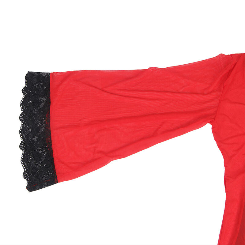 SUBBLIME - TRANSPARENTER STOFFMANTEL MIT SPITZENDETAIL ROT S/M - L/XL