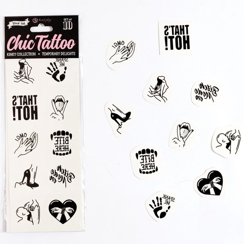 SECRET PLAY - SET OF 10 TEMPORARY TATTOOS FROM THE KINKY COLLECTION