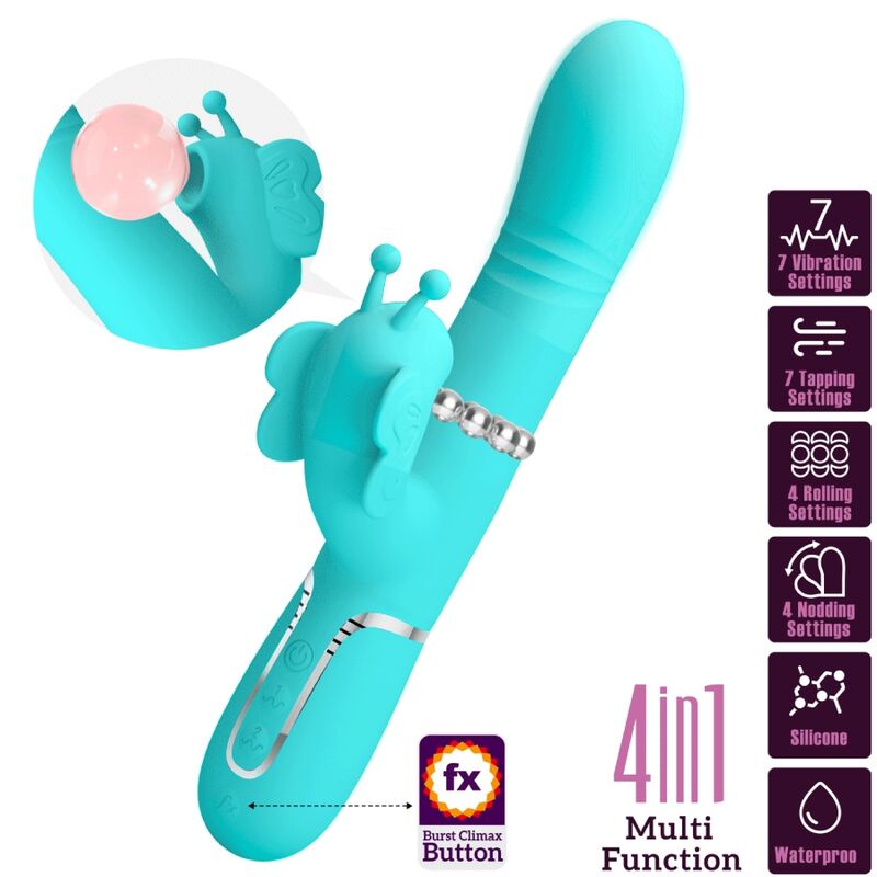 PRETTY LOVE - MULTIFUNCTIONAL RABBIT VIBRATOR 4 IN 1 BUTTERFLY AQUAGREEN