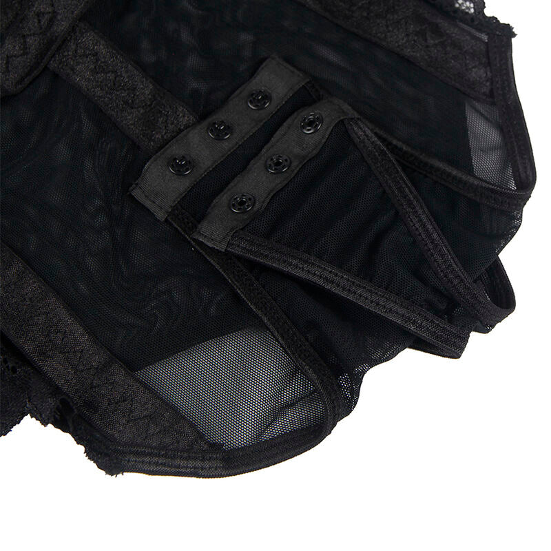 SUBBLIME - TEDDY MIT STRUMPFBAND-DETAIL AUF DER BRUST SCHWARZ S/M - L/XL