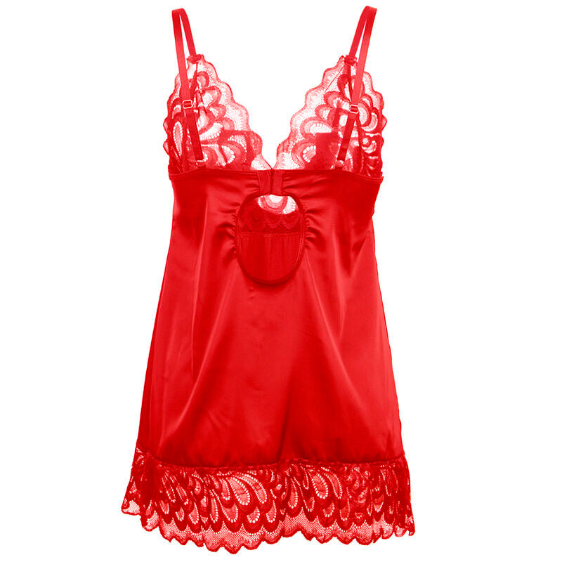 SUBBLIME - SATIN BABYDOLL MIT SPITZE ROT L/XL