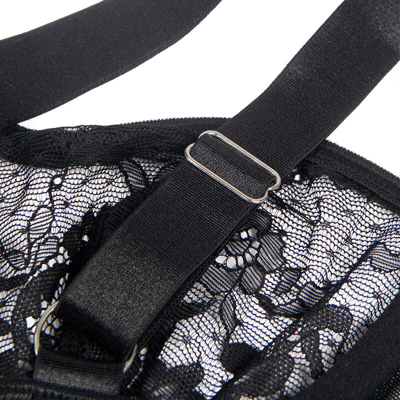 SUBBLIME - TEDDY MIT STRUMPFBAND MIT SPITZENDETAIL UND STREIFEN SCHWARZ S/M - L/XL