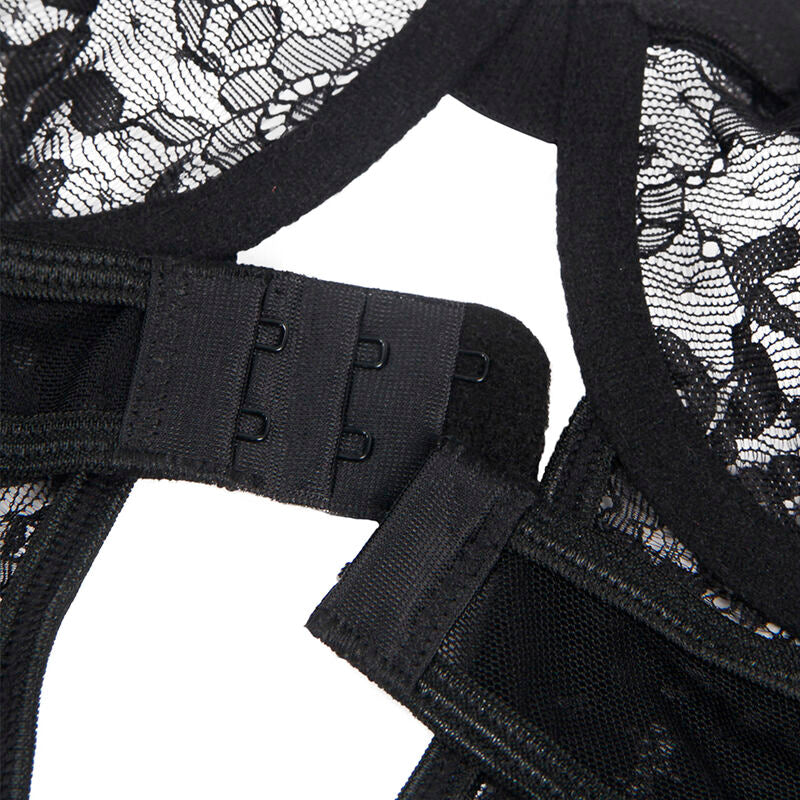 SUBBLIME - TEDDY MIT STRUMPFBAND MIT SPITZENDETAIL UND STREIFEN SCHWARZ S/M - L/XL