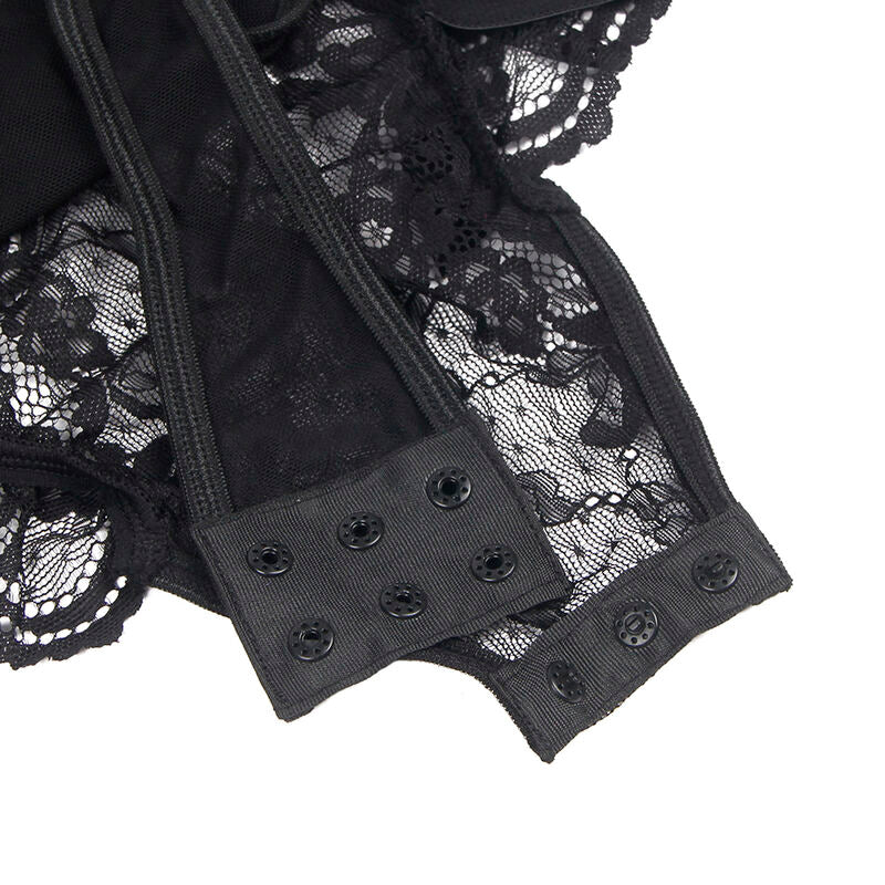 SUBBLIME - TEDDY MIT STRUMPFBAND MIT SPITZENDETAIL UND STREIFEN SCHWARZ S/M - L/XL