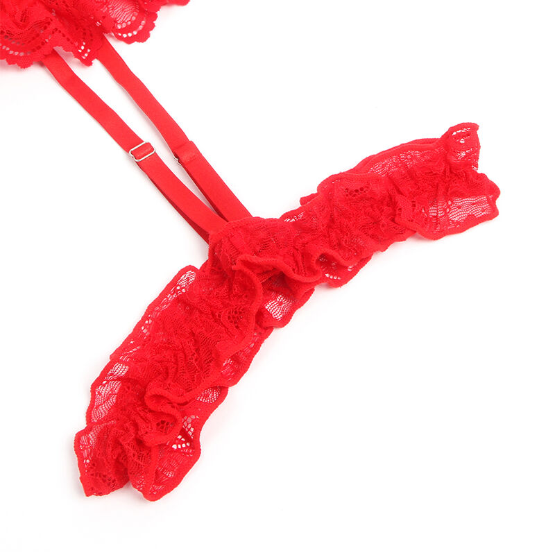 SUBBLIME - TEDDY MIT STRUMPFBAND MIT SPITZENDETAIL UND STREIFEN ROT S/M - L/XL