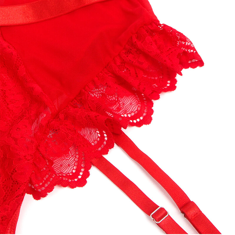 SUBBLIME - TEDDY MIT STRUMPFBAND MIT SPITZENDETAIL UND STREIFEN ROT L/XL