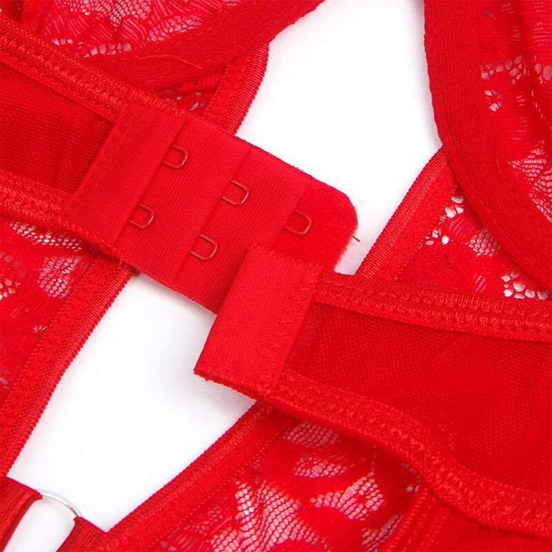 SUBBLIME - TEDDY MIT STRUMPFBAND MIT SPITZENDETAIL UND STREIFEN ROT S/M - L/XL