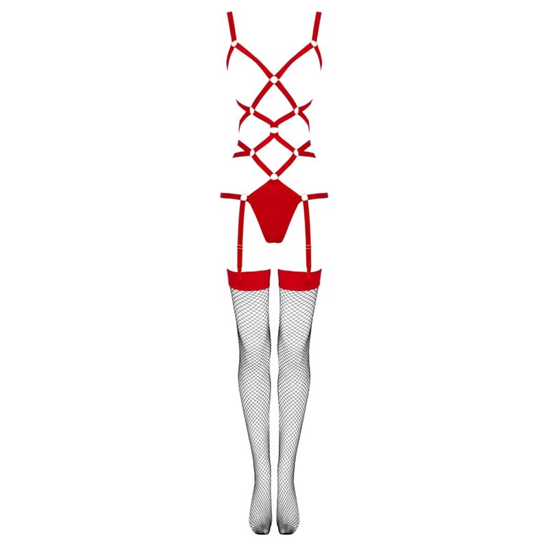 LIVCO CORSETTI FASHION - THIARA LC 20213 SET BODY + STRÜMPFE ROT L/XL