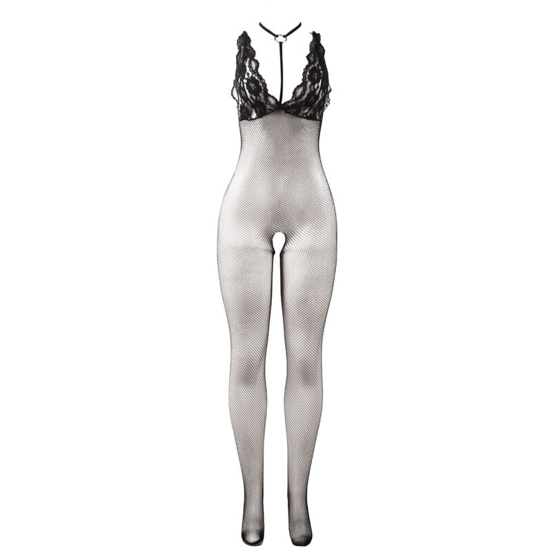 SUBBLIME - 951993 BLACK TRANSPARENT MESH BODYSTOCKING WITH CROTCHLESS BOTTOM ONE SIZE