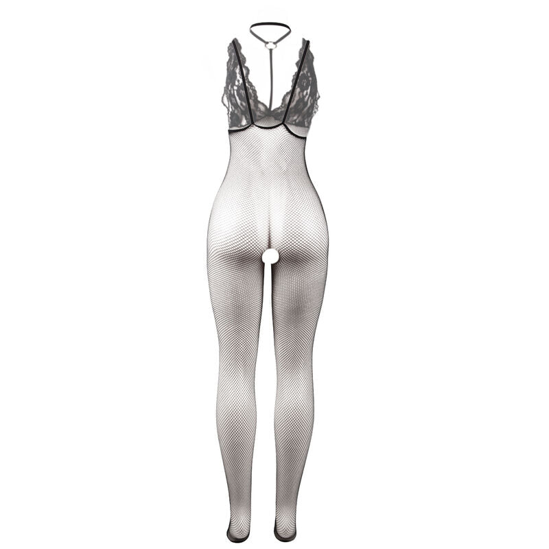 SUBBLIME - 951993 BLACK TRANSPARENT MESH BODYSTOCKING WITH CROTCHLESS BOTTOM ONE SIZE