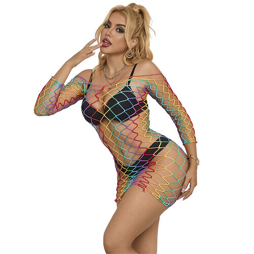 SUBBLIME - 952426 REGENBOGEN-KLEID MIT LANGEN RMELN UND NETZ EINHEITSGRÖSSE