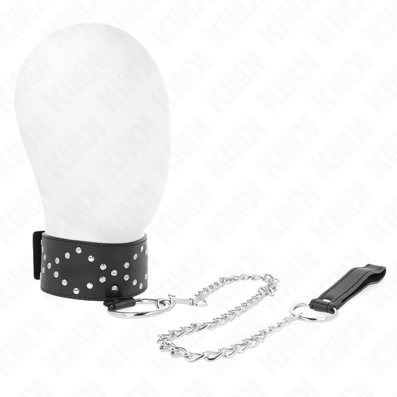 KINK - HALSKETTE 65 CM MIT LEINE MIT SILBERNEN NIETEN MODELL 3 VERSTELLBAR 36-43 CM