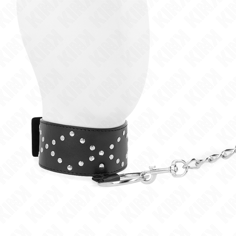 KINK - HALSKETTE 65 CM MIT LEINE MIT SILBERNEN NIETEN MODELL 3 VERSTELLBAR 36-43 CM