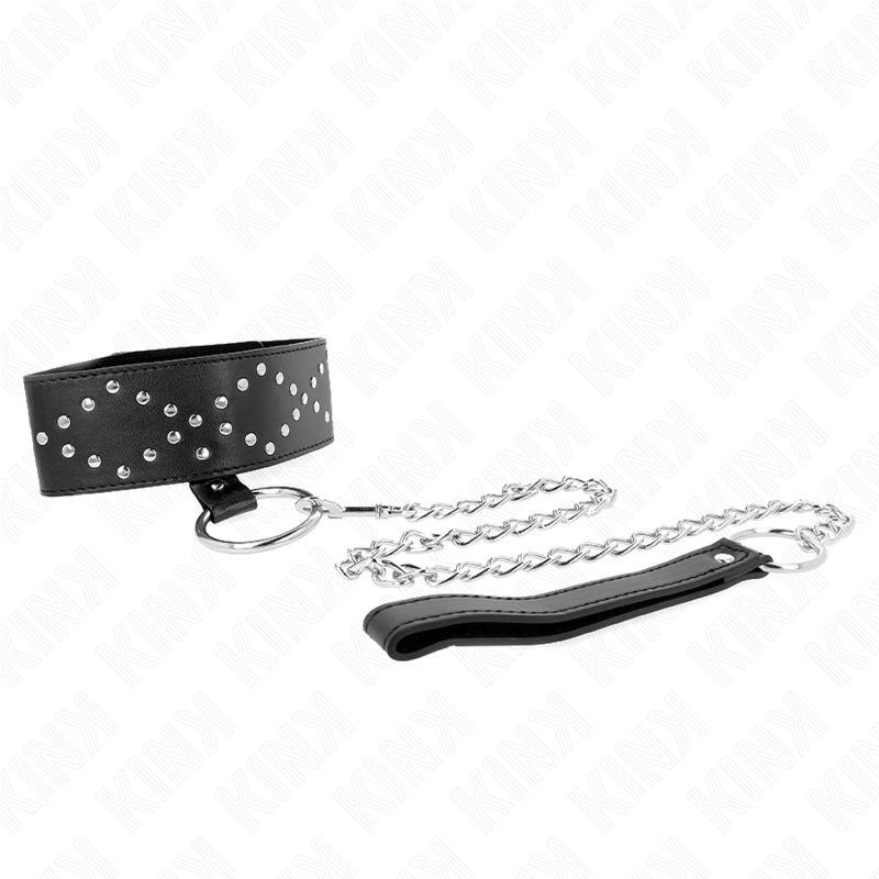 KINK - HALSKETTE 65 CM MIT LEINE MIT SILBERNEN NIETEN MODELL 3 VERSTELLBAR 36-43 CM