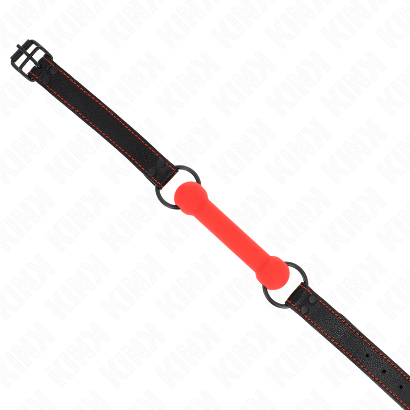 KINK - BONE GAG WITH RED LEATHERETTE STRAP ADJUSTABLE 41-57 CM