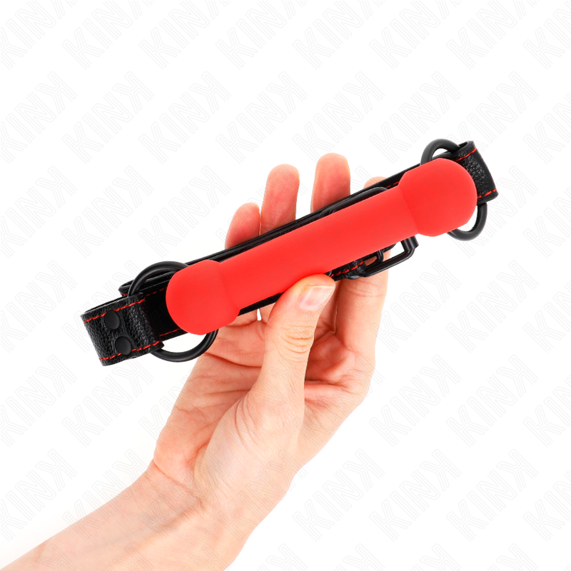 KINK - BONE GAG WITH RED LEATHERETTE STRAP ADJUSTABLE 41-57 CM