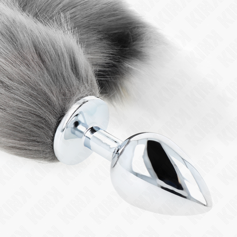 KINK - ANAL PLUG SIZE L 10 X 4 CM WITH PLASTIC TAIL 40 CM GREY AND WHITE