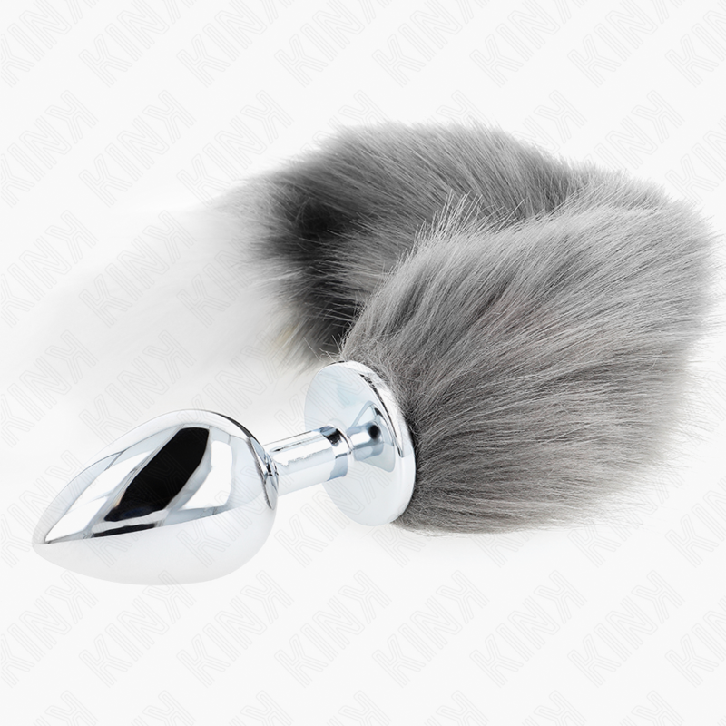 KINK - ANAL PLUG SIZE L 10 X 4 CM WITH PLASTIC TAIL 40 CM GREY AND WHITE
