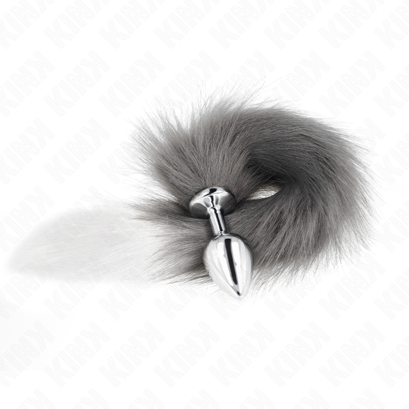 KINK - ANAL PLUG GRÖSSE M 8 X 3.5 CM MIT KUNSTSTOFFSCHWANZ 40 CM GRAU UND WEISS