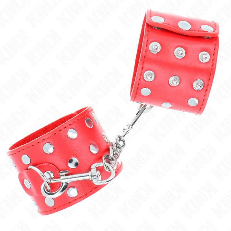 KINK - HANDGELENKFESSELN MIT DRUCKVERSCHLUSS VOLLER NIETEN ROT VERSTELLBAR 19-24 CM