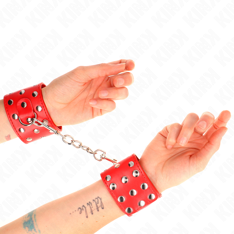 KINK - HANDGELENKFESSELN MIT DRUCKVERSCHLUSS VOLLER NIETEN ROT VERSTELLBAR 19-24 CM