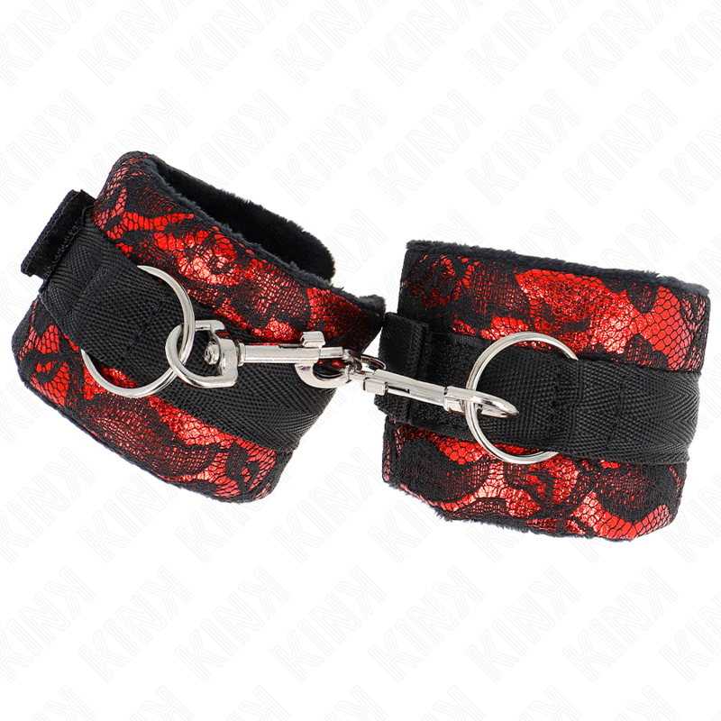 KINK - KURZE HANDGELENKSFESSELN AUS SAMTSPITZE UND NYLONFESSEL ROT/SCHWARZ 23 X 6.5 CM