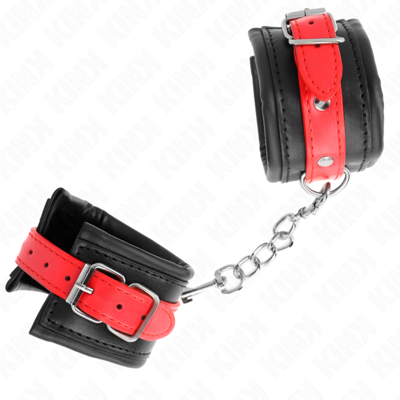 KINK - HANDGELENKFESSELN SCHWARZ MIT ROTEM GÜRTEL VERSTELLBAR 17-28 CM