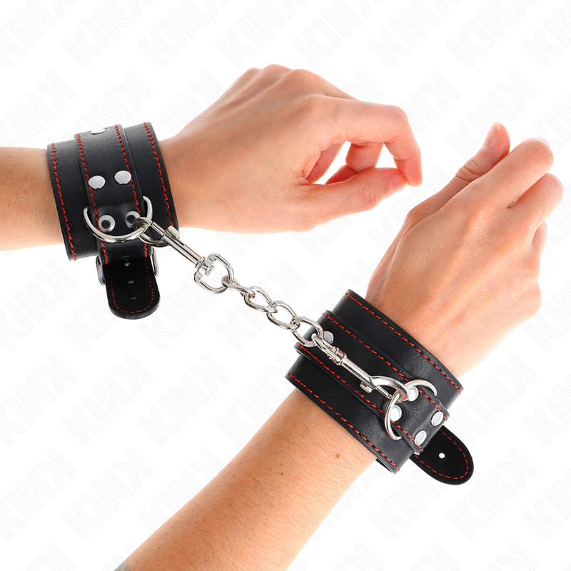 KINK - HANDGELENKFESSELN SCHWARZ MIT ROTEM FUTTER VERSTELLBAR 20-28 CM