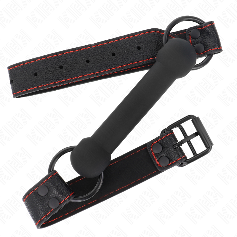 KINK - BONE GAG WITH FAUX LEATHER STRAP BLACK ADJUSTABLE 41-57 CM