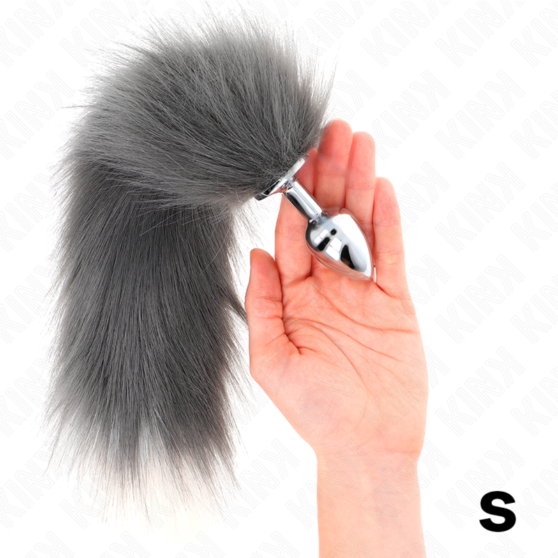KINK - ANAL PLUG SIZE S 7 X 3 CM WITH PLASTIC TAIL 40 CM GREY AND WHITE
