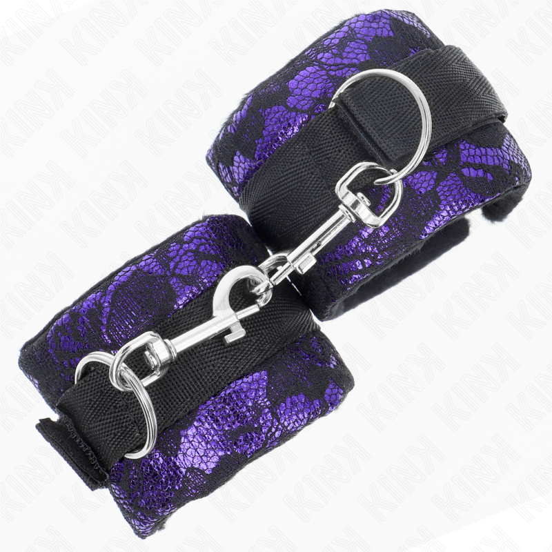 KINK - KURZE HANDGELENKSFESSELN AUS SAMTSPITZE UND NYLONBINDUNG LILAC/SCHWARZ 23 X 6.5 CM