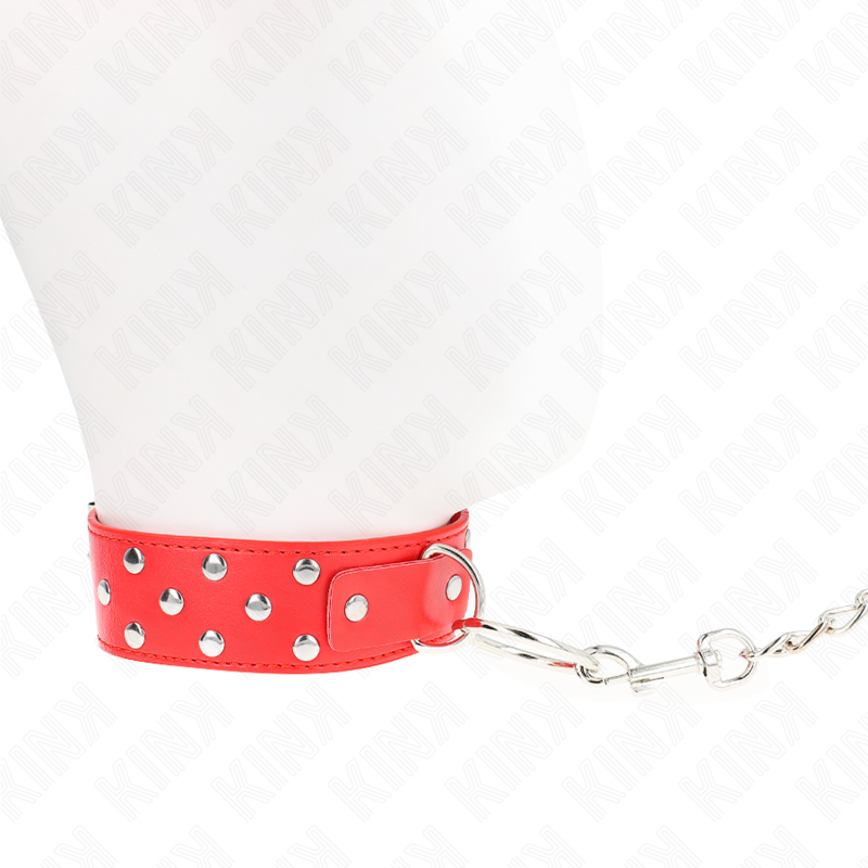 KINK - RING NIETEN BAND HALSKETTE MIT GÜRTEL 65 CM ROT VERSTELLBAR 36-50 CM