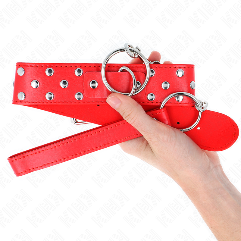KINK - RING NIETEN BAND HALSKETTE MIT GÜRTEL 65 CM ROT VERSTELLBAR 36-50 CM