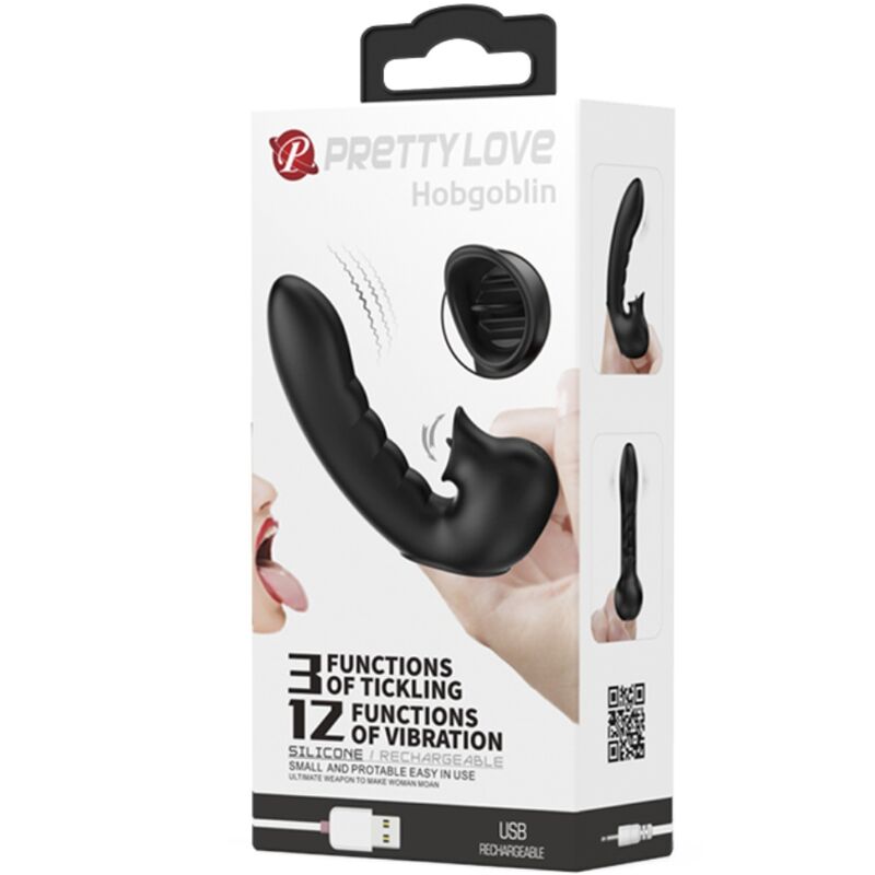 PRETTY LOVE - HOBGOBLIN VIBRIERENDES FINGERHÜLLE 12 VIBRATIONEN + KLITORIS-STIMULATOR SCHWARZ
